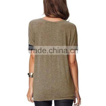 Women Purecolor Comfy Loose Fit Short Cut Out Sleeve Cotton T-Shirt photo-4