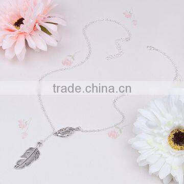 New Fashion Y Shaped Lariat Necklace Silver Plated Leaf Connector Feather Pendant 51.5cm Long photo-2