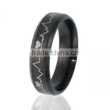 Titanium Steel Unadjustable Rings Black Heartbeat/ Electrocardiogram