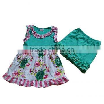 cheap china wholesale kids clothing,green shorts and sleeveless top,clothing kids Floral printing baby outfits for kids