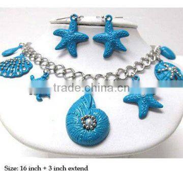 2013 Multi metal seed beads on sea life theme charm fashion colorful dangle necklace earring set