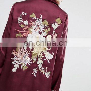 New Fashion Blouse Women Floral Embroidered Satin Women Blouse photo-4