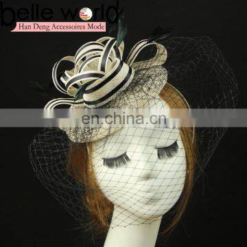 2016 Boutique Women Fascinator Barrette with Tulle and Feather Accent