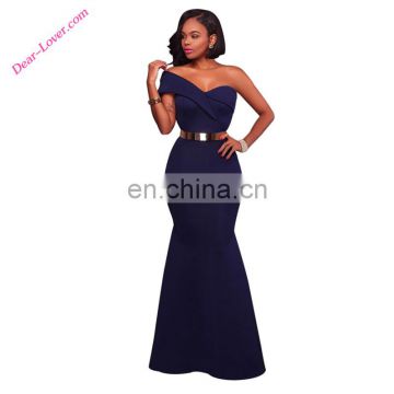 latest wedding Navy Blue Sexy One Shoulder Ponti indian gown designs