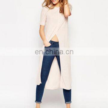 Lady New fashion long line split t-shirt for summer