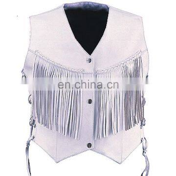 HMB-3201A LEATHER VEST BIKER STYLE FRINGES COAT BRAIDS