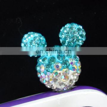 Wholesale custom rhinestone cell phone custom anti Mickey dust plug charm for iPhone MCD-0024