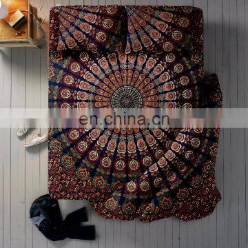 Indian New Mandala Duvet Doona Cover With Bed Sheet & Pillows Blue & Multi - Color Queen Size 4 PC Set