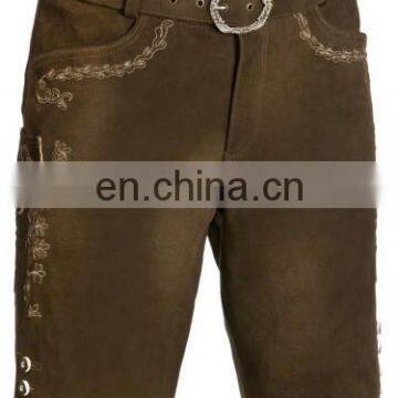 German-Bavarian-Oktoberfest-Trachten-Short-Length-Lederhosen-Men's Leather Shorts Moor Brown