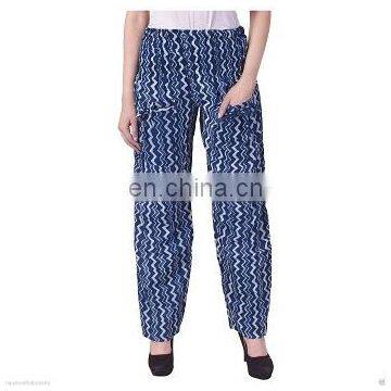 Hand Block Print Cotton Trouser, women Yoga Trouser , Indigo Blue hippy Pazama