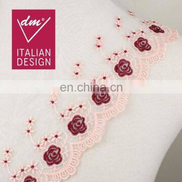 New arrival fashion red rose pattern organza flower trimmings