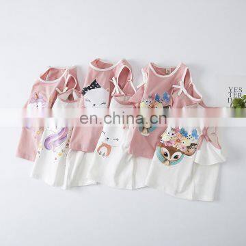 2020 Summer Cartoon Girls Off-shoulder Children T-shirt Childrenswear Wholesale