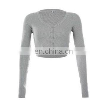 2020 Fall New Women Slim V-neck Cropped Top Solid Color Button Long Sleeve Cardigans photo-6
