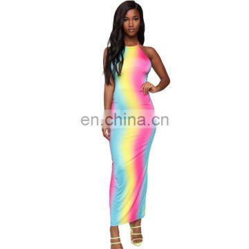 2020 New Fashion Sleeveless Rainbow Printing Dress for Summer Cheap Wholesale