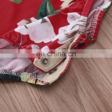 2019 Summer New Red Flower Print WOMAN RUFFLE off Shoulder One Piece BIKINI Swimsuit