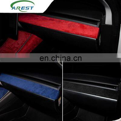 Carest ModelY Model3 Car Center Console Trim For Tesla Model 3 Accessories suede Protection For Tesla Model Y Model Three Blue