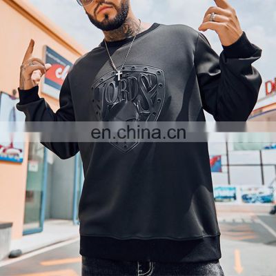 Fashion Style custom anti-wrinkle 3d embossed black big sweatshirt hoodies for men