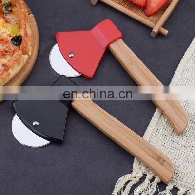 High Productivity Slicer Handle New Design Stainless Steel Axe Wood Pizza Cutter Wheel