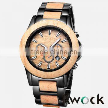 Metal and Maplewood Watch 30 Meters Water Resistant Zinc Alloy and Wooden watch for mens with wooden bamboo watch box