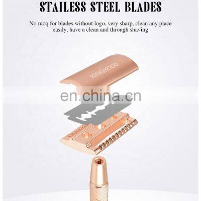 Custom Luxury Eco Friendly Zero Waste Reusable Double Edge Shaving Gold Extension Handle Safety Razor photo-4