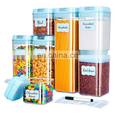 New style Pantry organization storage set 7pcs airtight food storage container set blue lid Plastic food container set