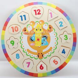 Learning Telling Time Teaching Wooden Children Toy Clock for Kids