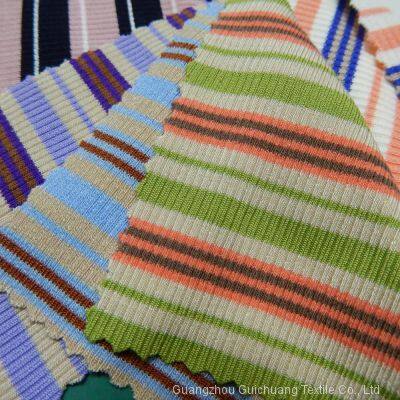 Perennial supply of a large number of rib knitted striped fabrics