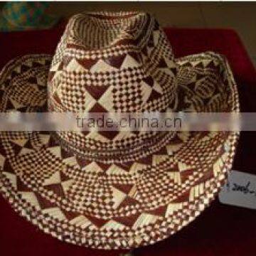 brown pattern raffia cowboy straw hats