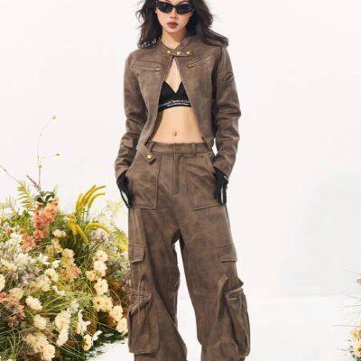 American Retro Brown Suede Jacket, Women's Autumn Motorcycle Hot Girl Slim Fit Trendy Brand Short Jacket Top photo-3