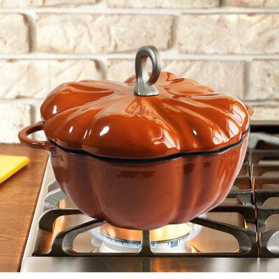 High Quality Cast Iron Cookware Stock Pot 24cm Orange Green Enamel Saucepan Halloween Pumpkin Pot With Lid photo-5