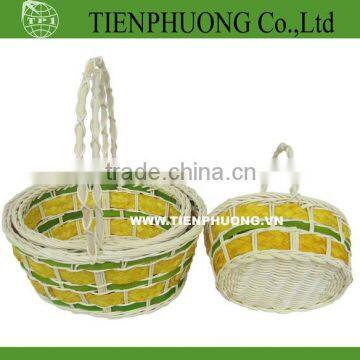 handle rattan/colorful bamboo storage basket/rattan basket/rattan tray for restaurant/hotel