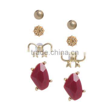 Fashion Ruby Resin Stone Gold Plated Crystal Stud Earring Pack