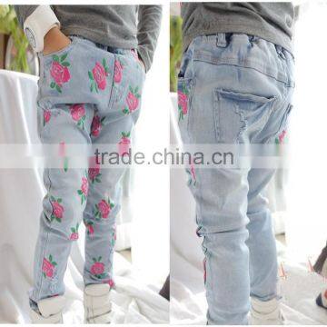 children girl's jeans,rose flower design.2014 New Arrival