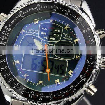 Brand New mens man analog digital alarm blue face stainless steel sport quartz watch WM007-ESS