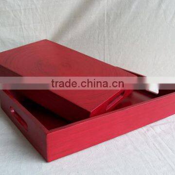 Set of 2 rectangular spun bamboo tray with handles