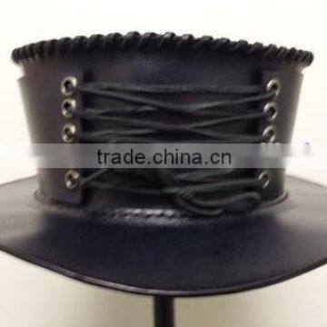 2015 FASHION STYLISH BLACK LACES TOP HAT GENUINE LEATHER TOP HAT FOR MENS