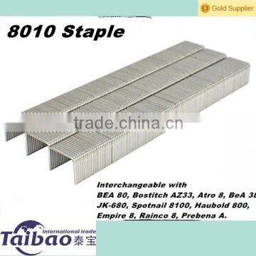 80 series staples 3/8-inch leg, Galv. 10,000/box. Made in China