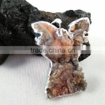 Natural Angel Shape Agate Druzy Quartz Pendant Plated Edge for Jewelry Decoration photo-5