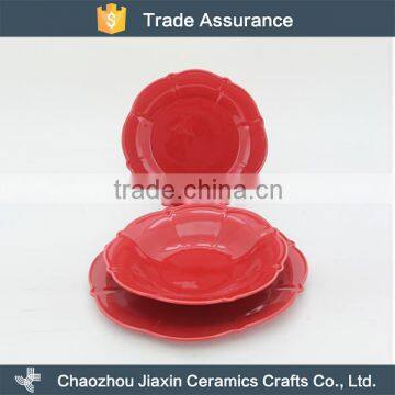 Restaurant ceramic red dinner soup plates set