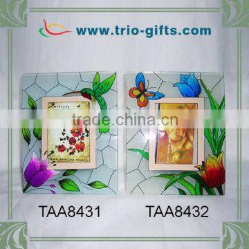 Clear glass photo picture frame with flower