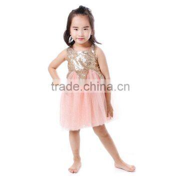 2016 Girls Summer Dress Child Dress Sleeveless with Silver Sequin Ruffle Lace Dress