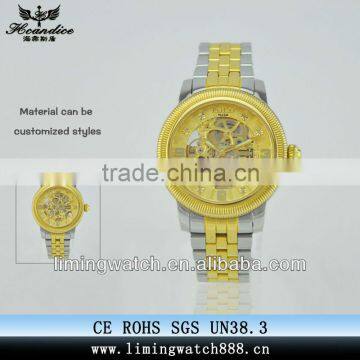 cheap gold skeleton mechanical stainless steel watch