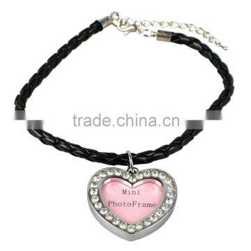 Dog Bone Heart Round Photo Frame DIY Mini Crystal Pendant Charm Necklace photo-4