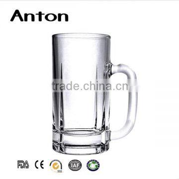 Clear beer or whisky glass cup with handle