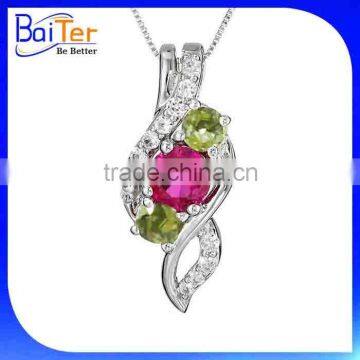 Fashion Rhodium Plated Big Stone Custom Necklace Pendant Design/Color AAA Cubic Zircon Paved 925 Sterling Silver CZ Pendant