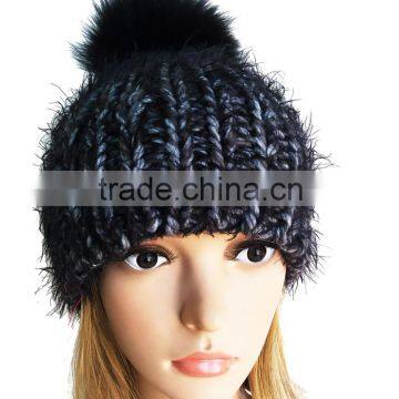 Warm Knit Winter Hats with real fox fur pom pom