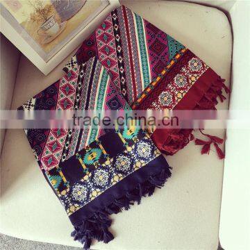 Hot selling bohemian style cotton square scarf big shawl with tassel
