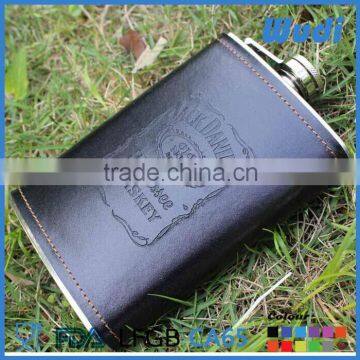 leather wrapped stainless steel hip flask HF323                        
                                                Quality Choice