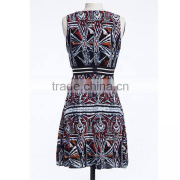 2016 Latest Designs One Piece Sleeveless O-neck Printed Slim Fit Casual Vintage Dress photo-3