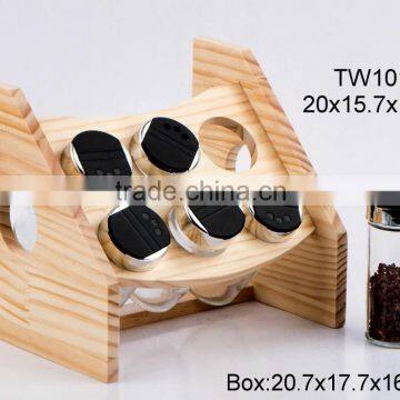 6pcs glass spice jar set with wooden rack (TW1015)